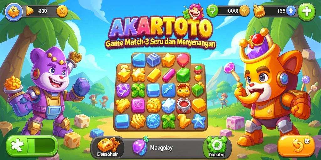 Tampilan gameplay AKARTOTO yang penuh warna dan menantang.