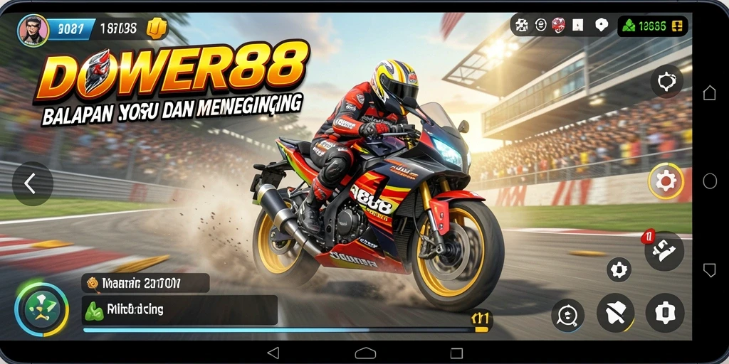 Tampilan gameplay seru dalam DOWER88 dengan aksi balapan motor yang mendebarkan.