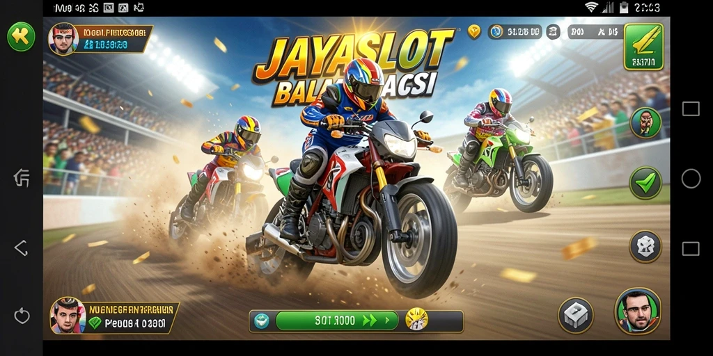 Tampilan gameplay balapan seru di JAYASLOT dengan kendaraan adu cepat.