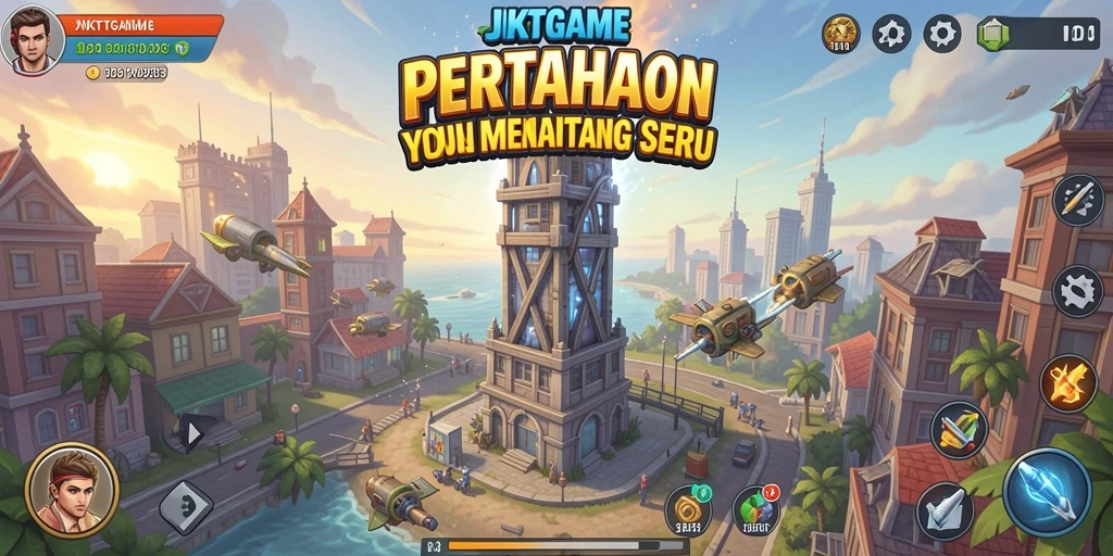 Gameplay menara pertahanan yang seru dan penuh strategi di JKTGAME.