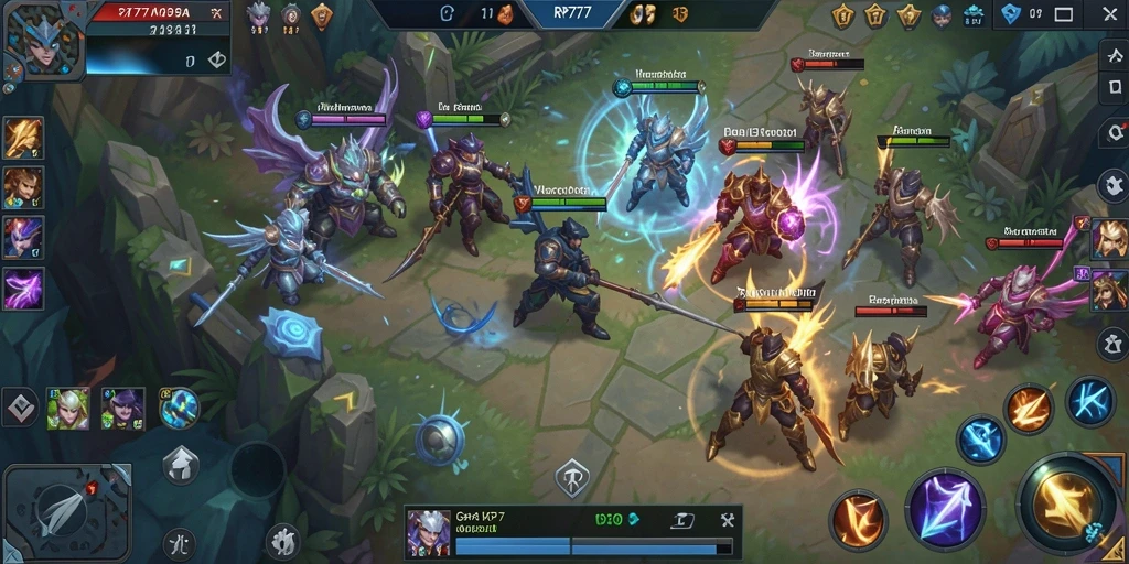 Screenshot gameplay RP777 dengan aksi seru di arena MOBA.