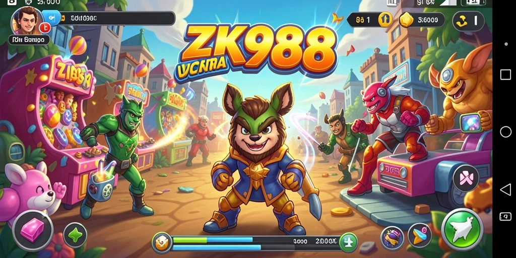 Screenshot gameplay menunjukkan karakter melawan rintangan dalam ZK988.